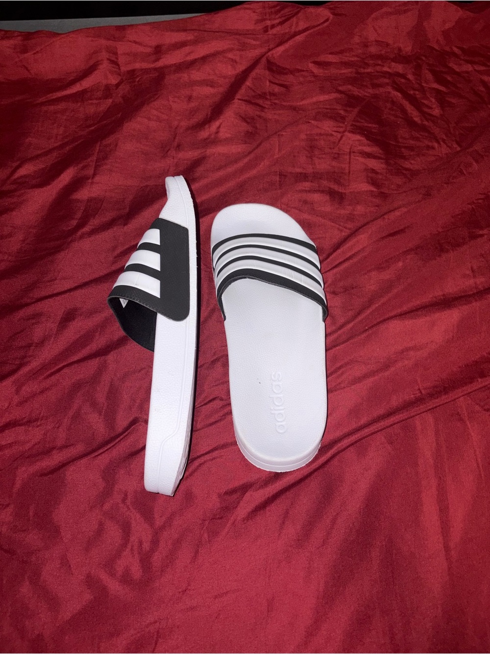adidas White and Black Adilette Slide Sandals